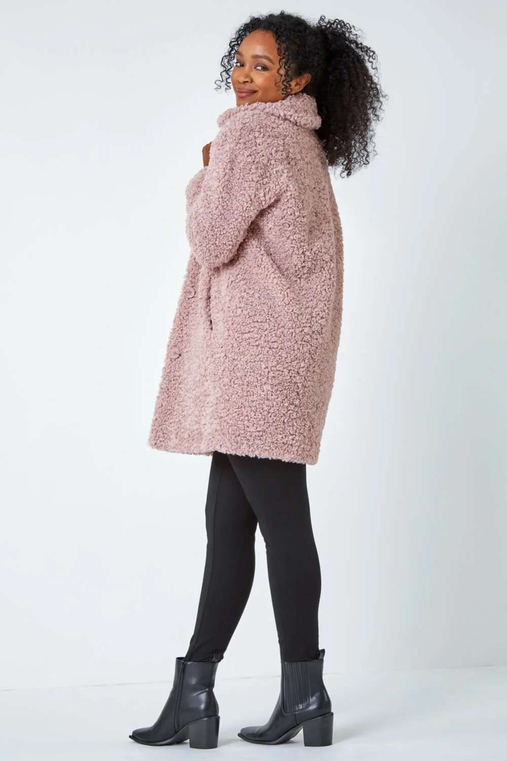 Roman Pale Pink Petite Longline Teddy Coat - 26 Image 4