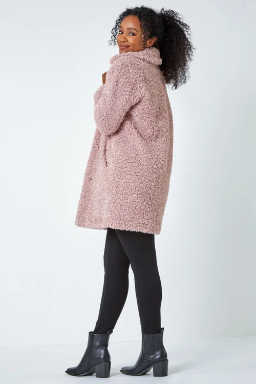 Roman Pale Pink Petite Longline Teddy Coat - 26 Image 4