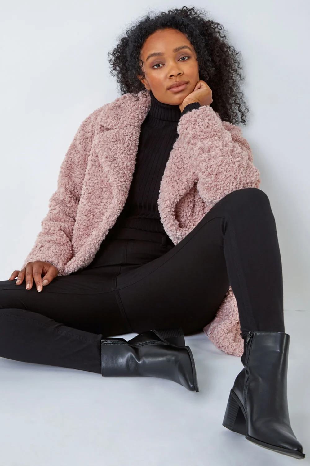 Roman Pale Pink Petite Longline Teddy Coat - 26 Image 2