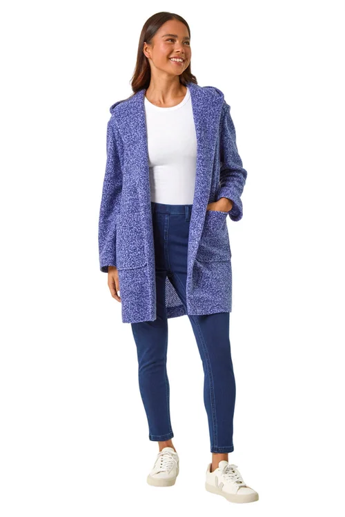 Hooded Edge Roman Navy Petite Hooded Edge to Edge Coatigan - 8