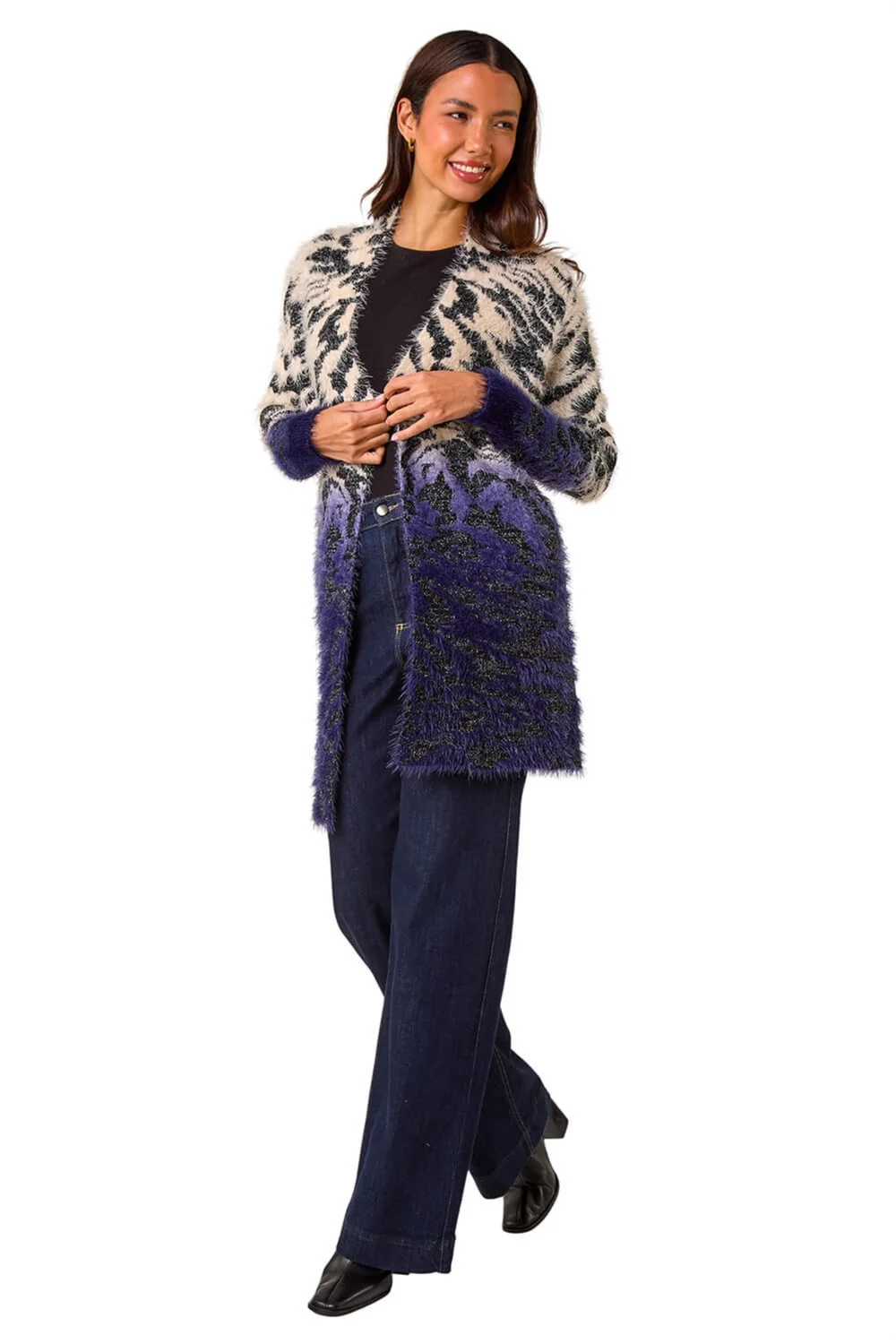 Roman Purple Fluffy Abstract Dipped Cardigan - Size 16 Image 2
