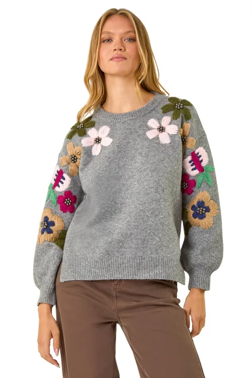 Roman Grey Floral Emellished Jumper - 18 Image 1