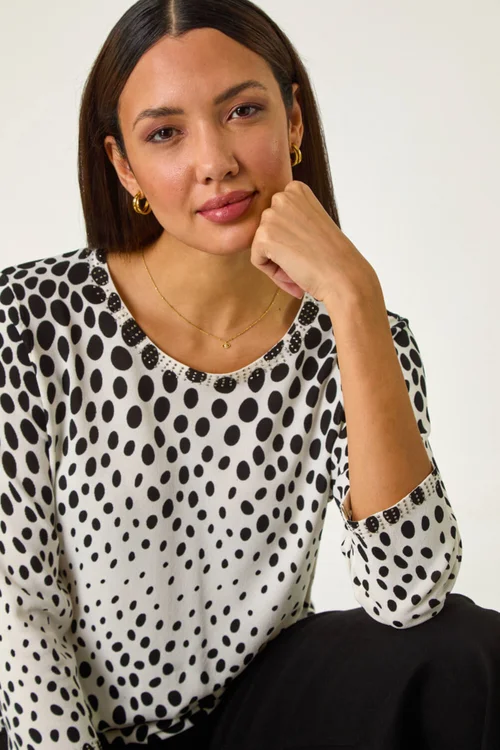 Roman Black Cascade Spot Print Knit Jumper - Size 14 Image 2