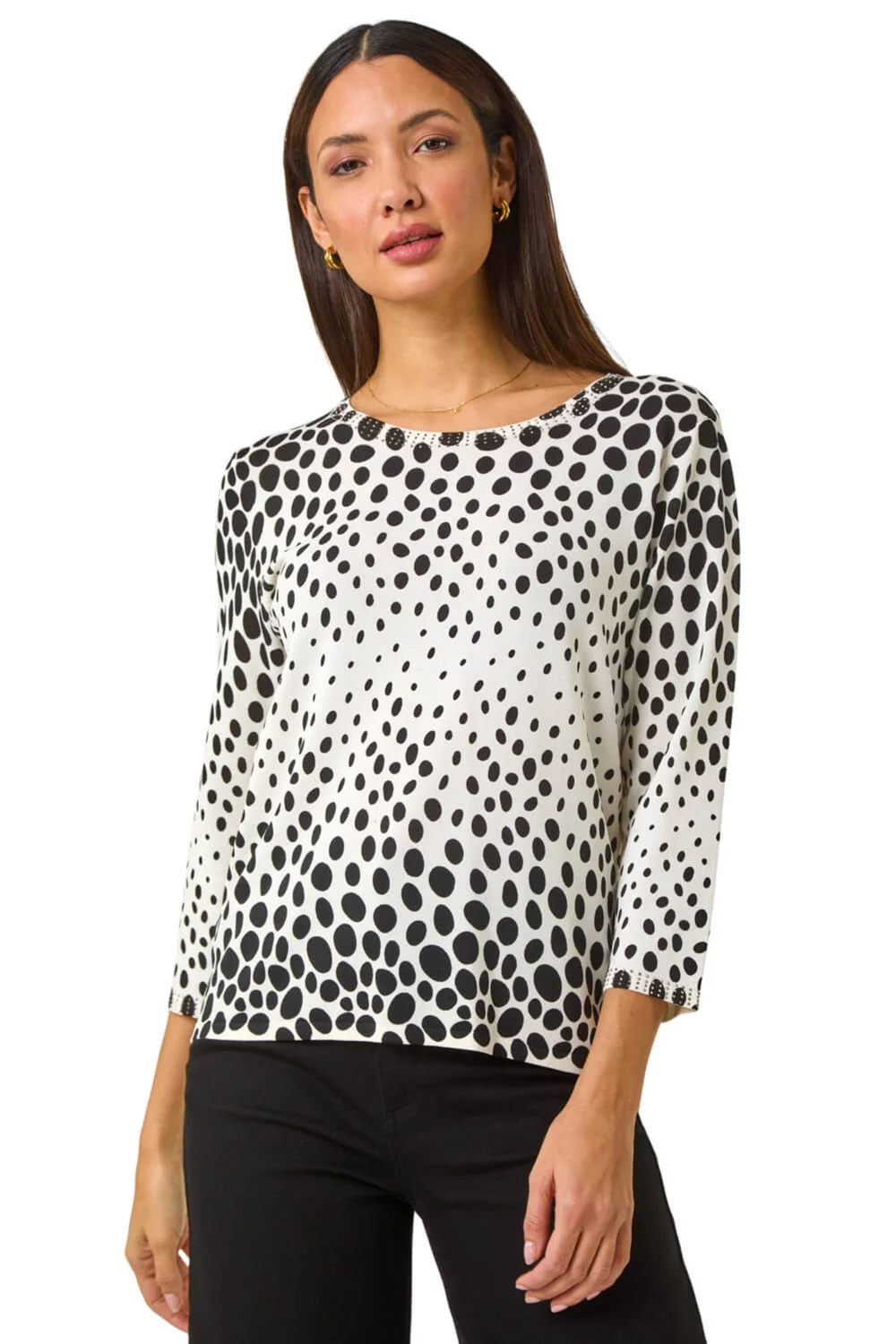 Roman Black Cascade Spot Print Knit Jumper - Size 14 Image 1