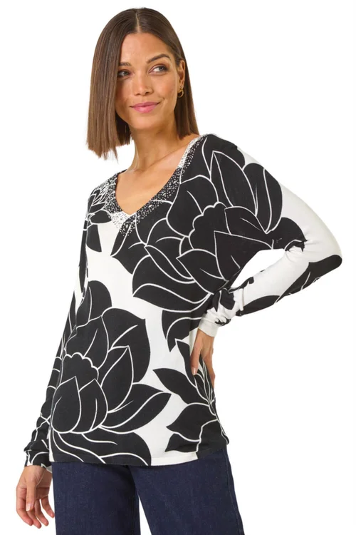 Roman Ivory Lilly Floral Print Knit Jumper - 10 Image 1