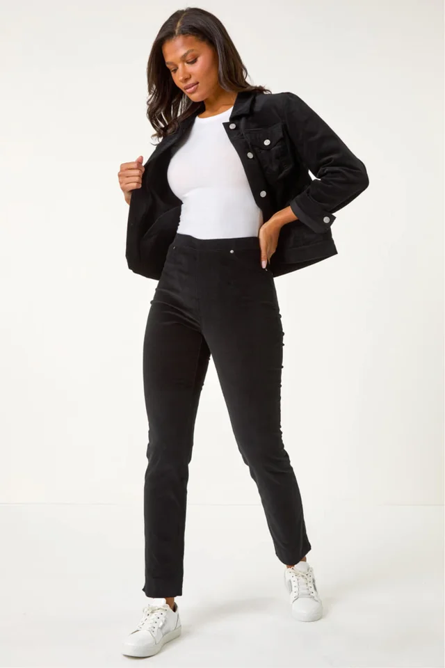 Roman Black Corduroy Stretch Denim Trousers