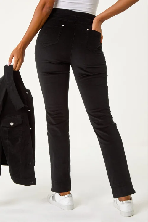 Roman Black Corduroy Stretch Denim Trousers - 20 Image 3