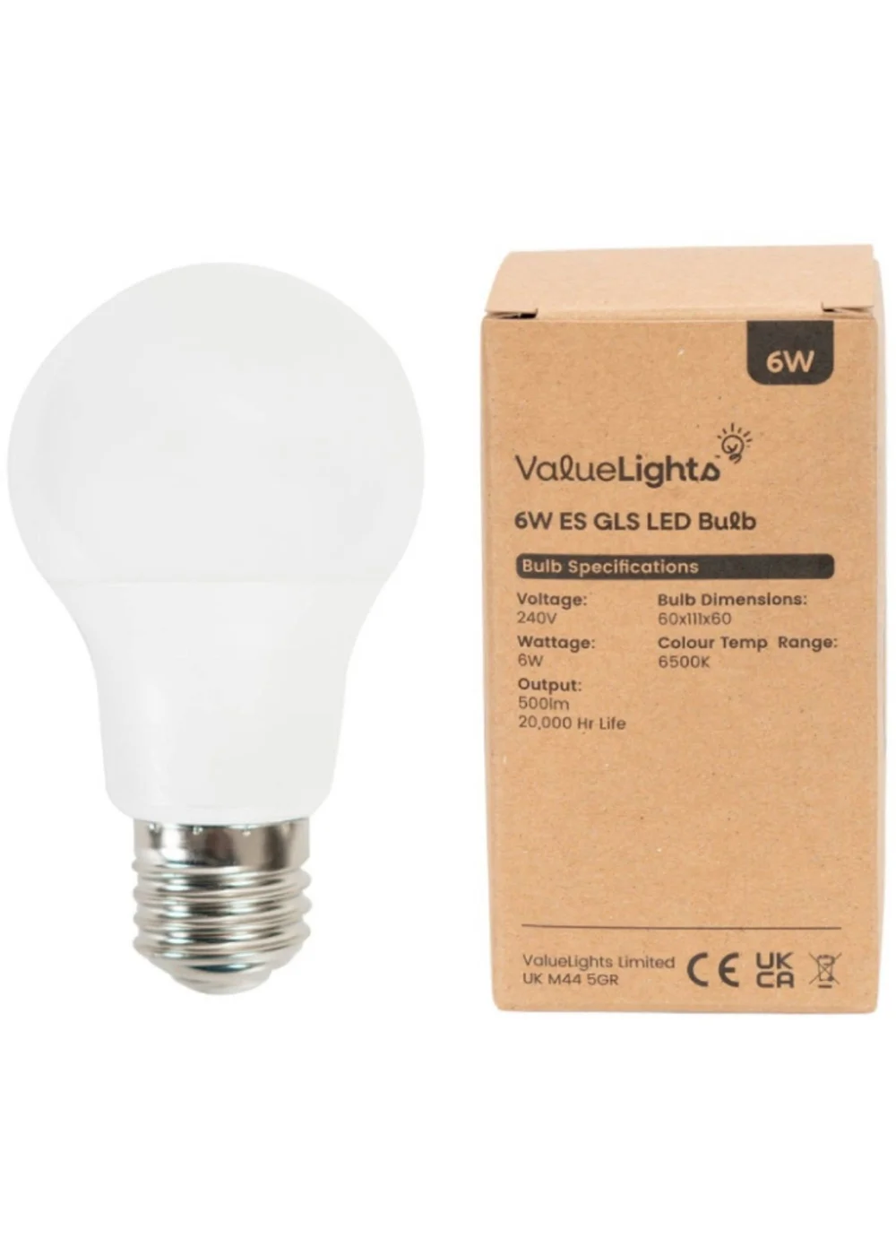 ValueLights 6 Pack E27 GLS LED 6W Cool White 6500K Light Bulbs (11.1cm x 6.2cm x 6.2cm) - One Size Image 1