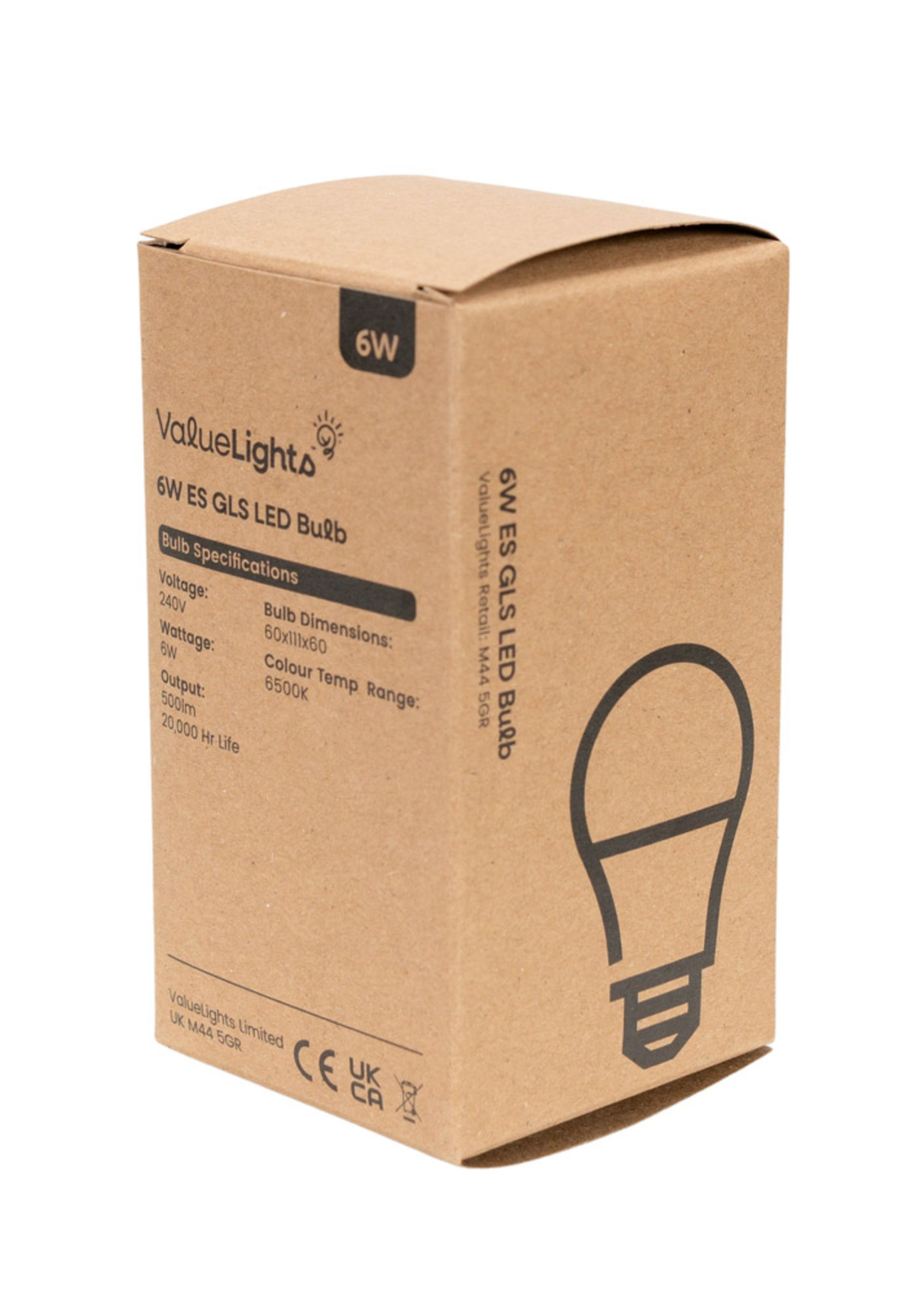 ValueLights 6 Pack E27 GLS LED 6W Cool White 6500K Light Bulbs (11.1cm x 6.2cm x 6.2cm) - One Size Image 2