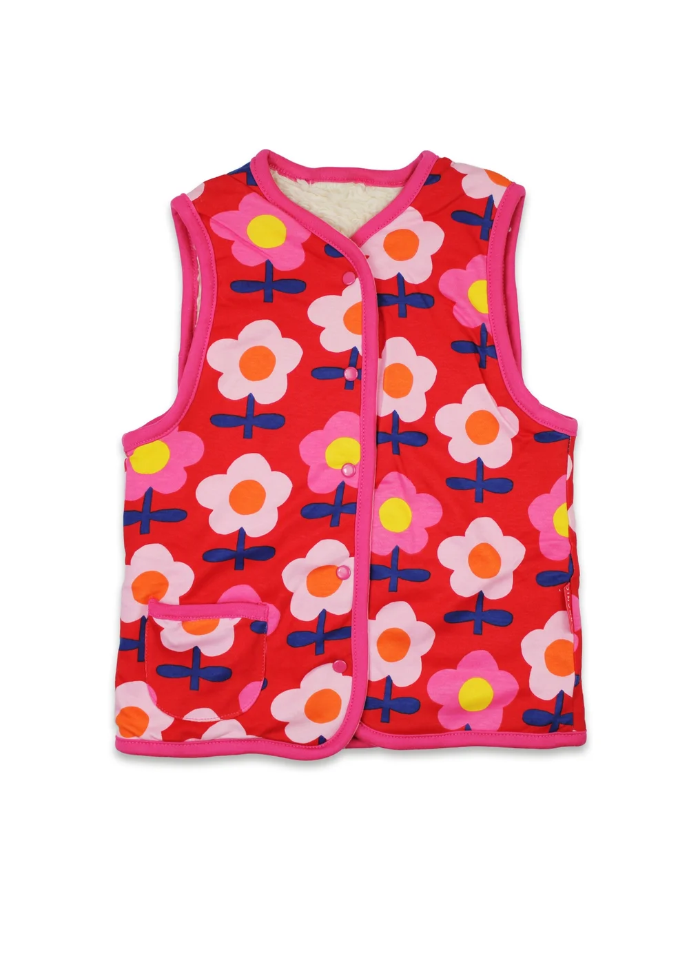 Toby Tiger Organic Pink Flower Print Reversible Gilet (12 months - 8 years) - 2-3 Yrs Image 1