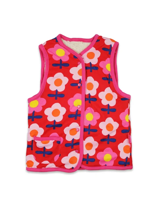 Toby Tiger Organic Pink Flower Print Reversible Gilet (12 months - 8 years) - 2-3 Yrs Image 1