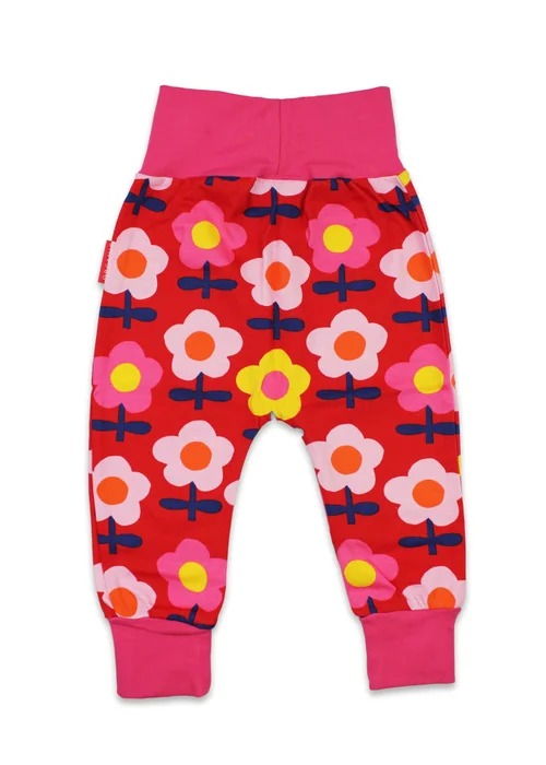 Toby Tiger Organic Pink Flower Print Yoga Pants (Newborn - 3 years) - 2-3 Yrs Image 2