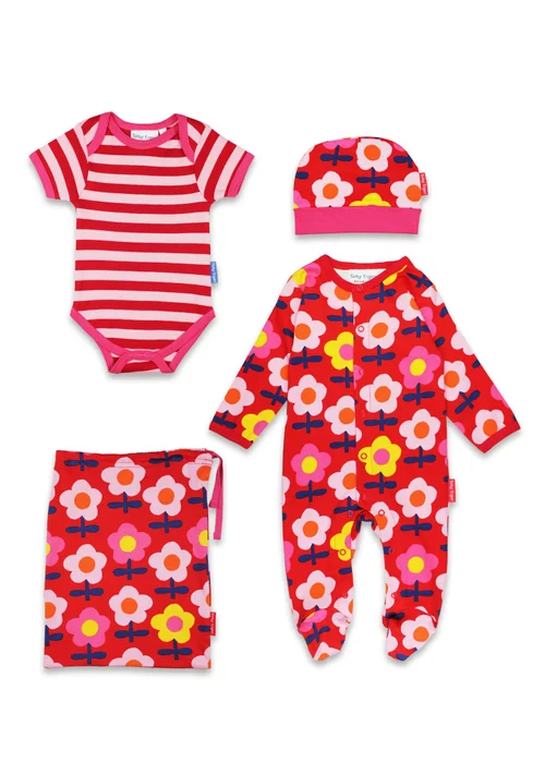 Toby Tiger Organic Pink Flower Print Baby Gift Set (Newborn - 12 months) - Age 0 - 3 Months Image 1