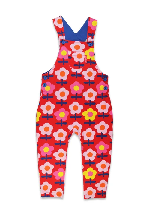 Toby Tiger Organic Pink Flower Print Dungarees (3 months - 4 years) - 2-3 Yrs Image 1