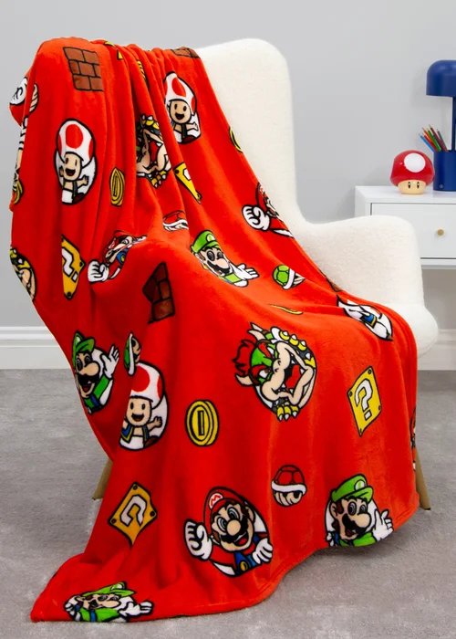 Super Mario Red Here We Go Fleece Throw - One Size Image 1