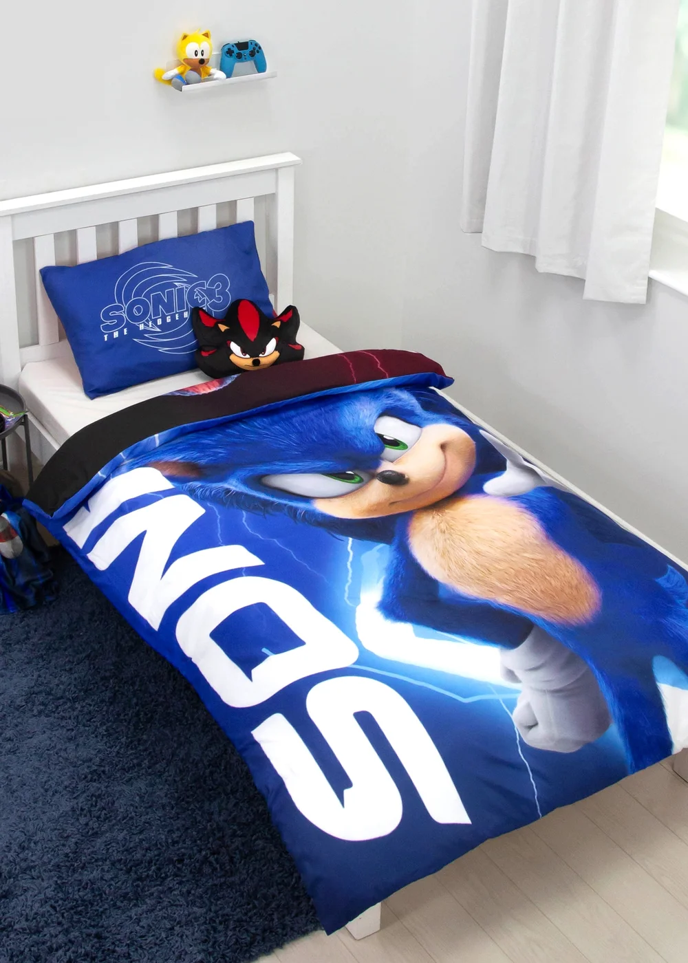 Sonic Red/Blue The Movie 3 Reversible Polycotton Duvet Set - Single Image 1