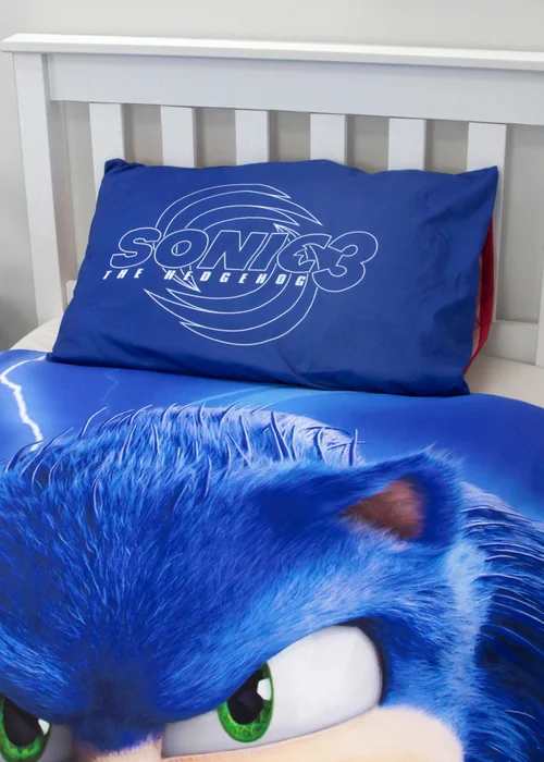 Sonic Red/Blue The Movie 3 Reversible Polycotton Duvet Set - Single Image 3