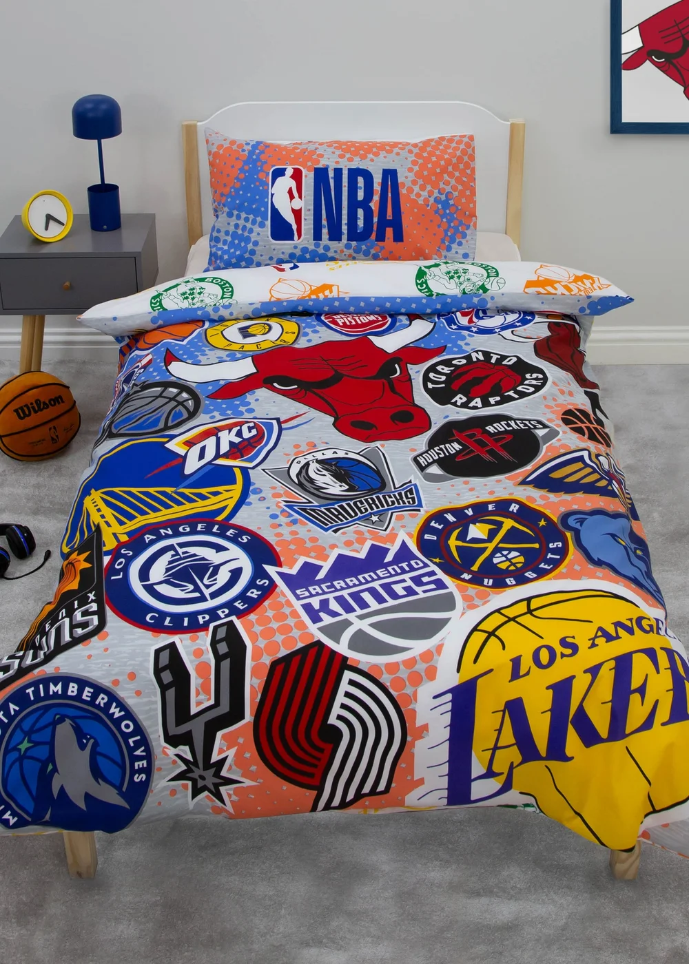NBA Multi Colour Divide Single Polycotton Duvet Set - Single Image 1