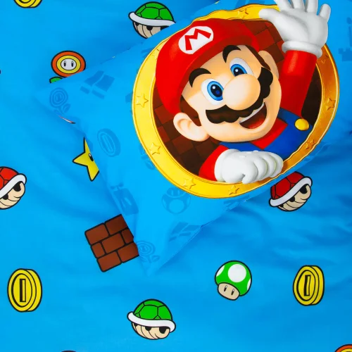 Super Mario Blue Splitter Polycotton Duvet Set - Single Image 4