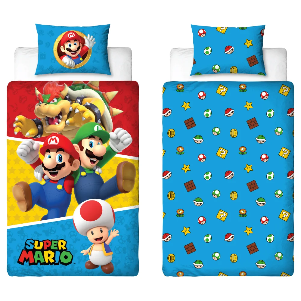 Super Mario Blue Splitter Polycotton Duvet Set - Single Image 5