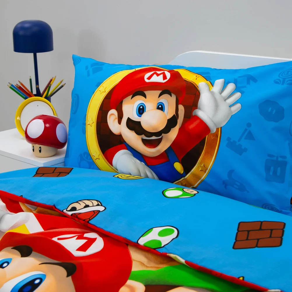 Super Mario Blue Splitter Polycotton Duvet Set - Single Image 3