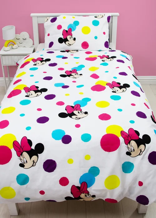 Disney Multi Colour Minnie Mouse Bubbles Polycotton Duvet Set - Single Image 2