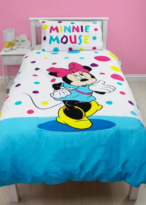 Disney Multi Colour Minnie Mouse Bubbles Polycotton Duvet Set - Single Image 1