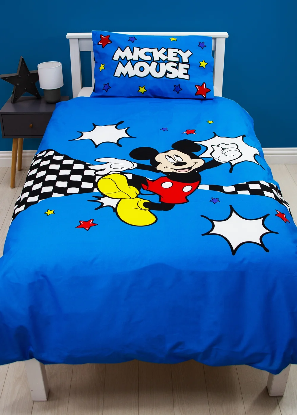 Disney Blue Mickey Mouse Checkerboard Polycotton Duvet Set - Single Image 1
