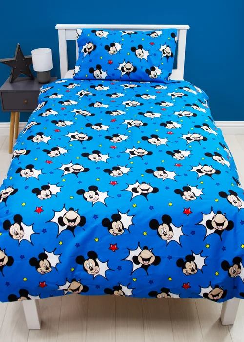 Disney Blue Mickey Mouse Checkerboard Polycotton Duvet Set - Single Image 2