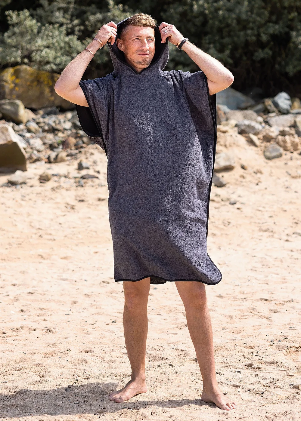 Urban Beach Grey Adult Cotton Poncho - One Size Image 2