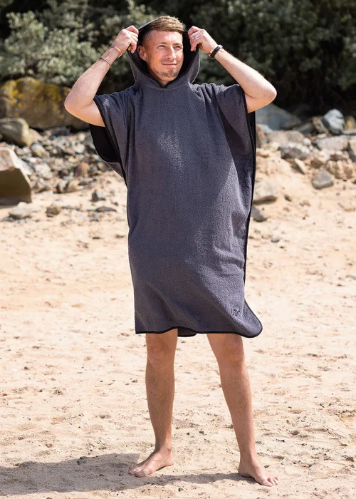 Urban Beach Grey Adult Cotton Poncho - One Size Image 2