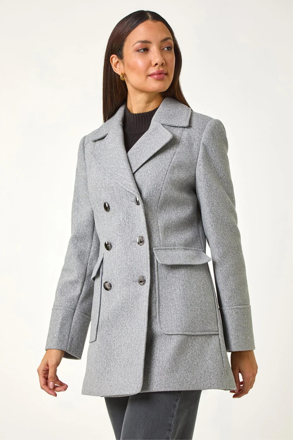 Roman Charcoal Grey Double Breasted Longline Coat - 16 Image 4