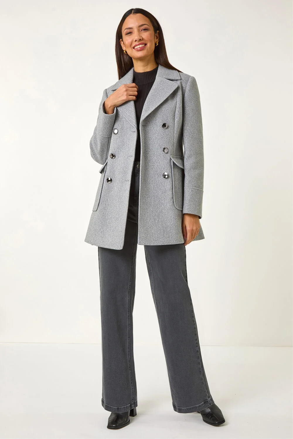 Roman Charcoal Grey Double Breasted Longline Coat - 16 Image 2