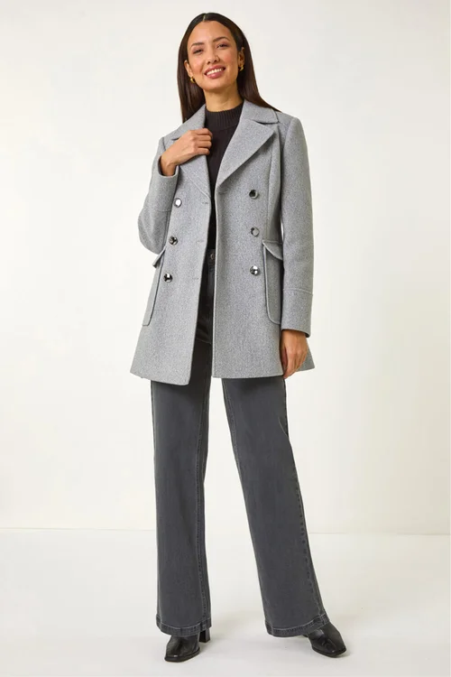 Roman Charcoal Grey Double Breasted Longline Coat - 16 Image 2