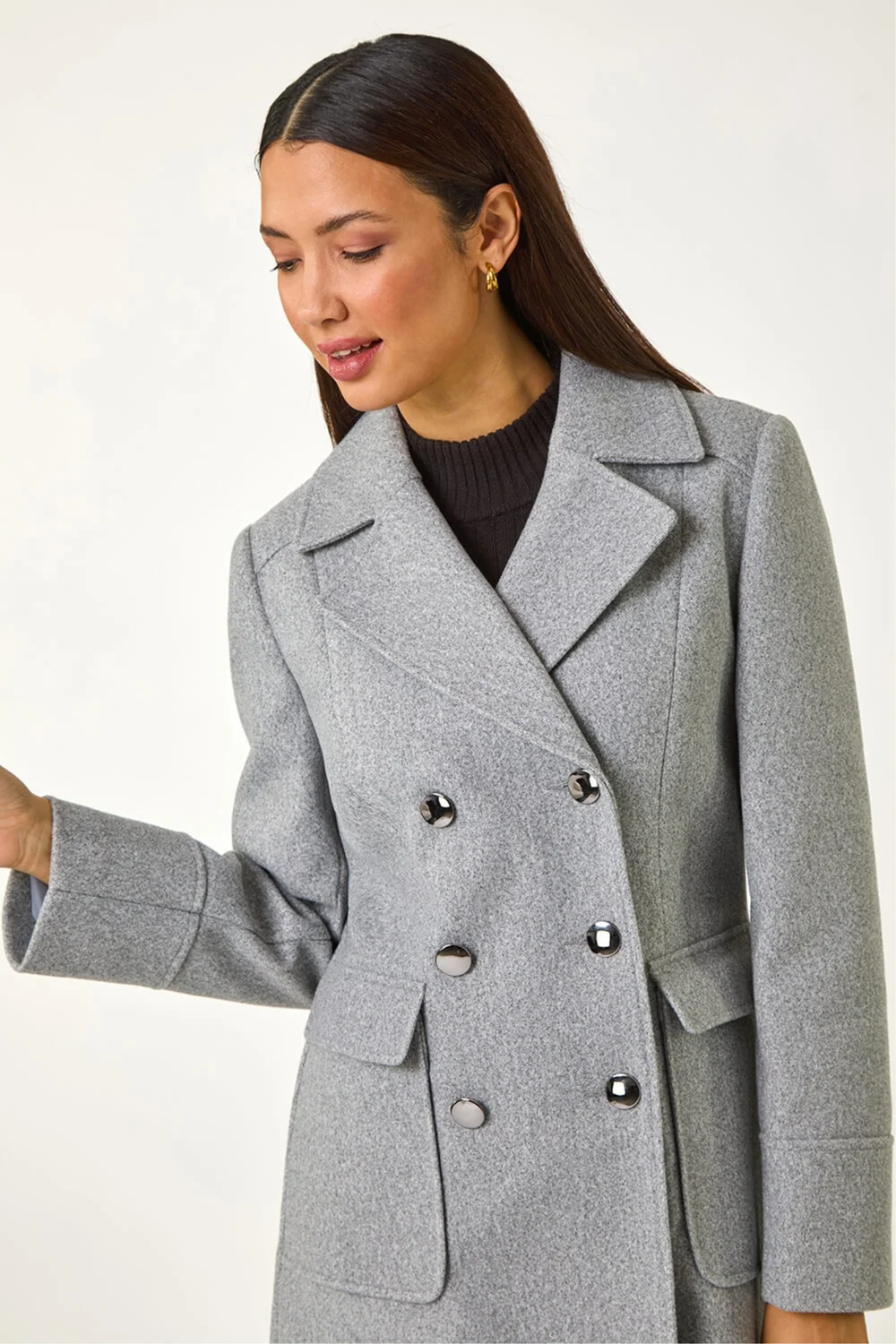 Roman Charcoal Grey Double Breasted Longline Coat - 16 Image 1
