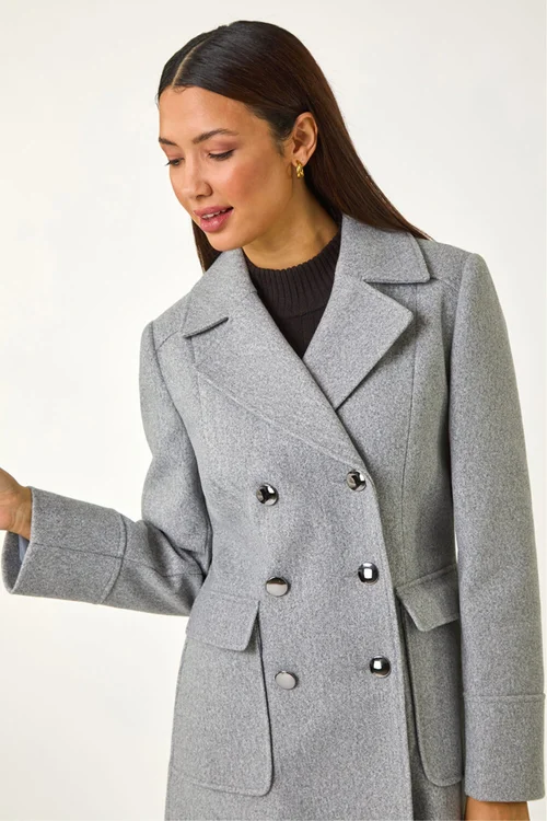 Roman Charcoal Grey Double Breasted Longline Coat - 16 Image 1
