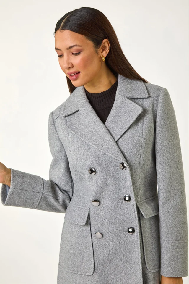 Roman Charcoal Grey Double Breasted Longline Coat
