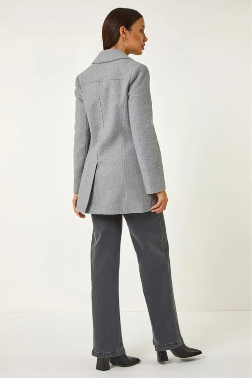 Roman Charcoal Grey Double Breasted Longline Coat - 16 Image 3