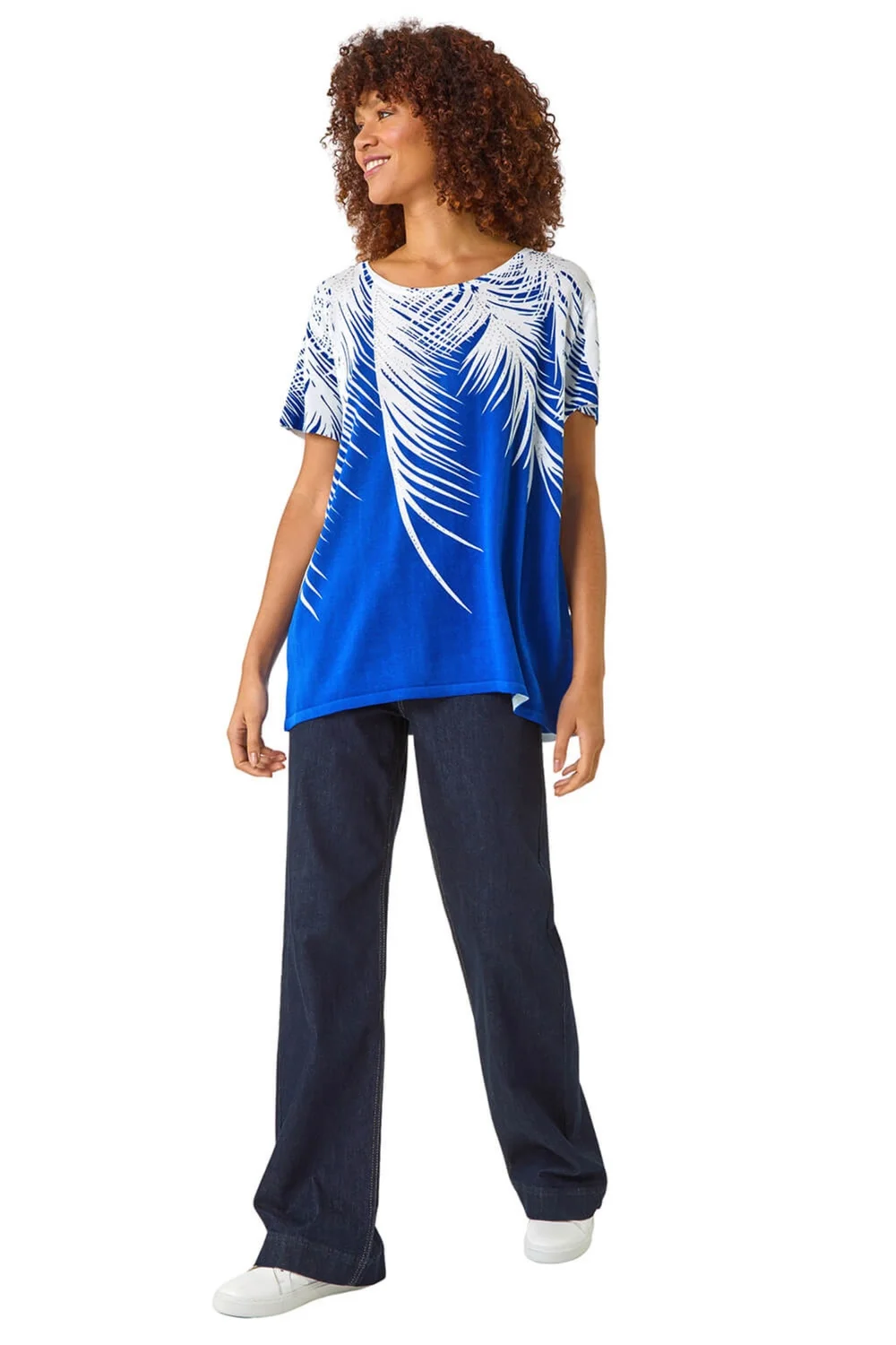 Roman Ink Blue Palm Leaf Print Crew Neck Tee - 18 Image 2