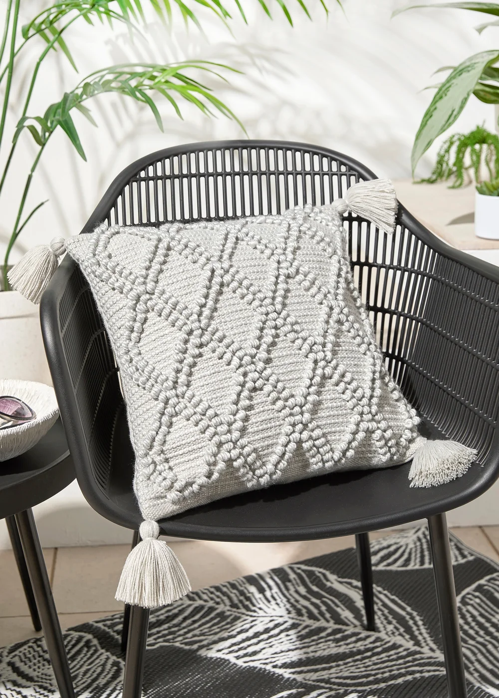 Drift Home Alda Outdoor Tasselled Grey Filled Cushion - 43W X 43D Image 1