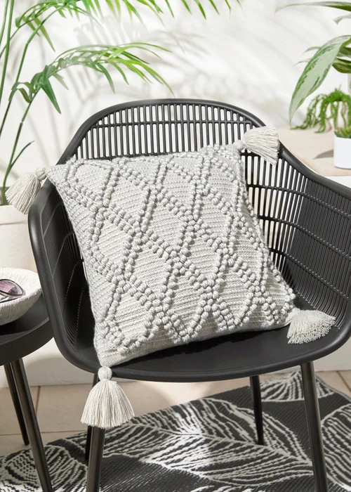 Drift Home Alda Outdoor Tasselled Grey Filled Cushion - 43W X 43D Image 1