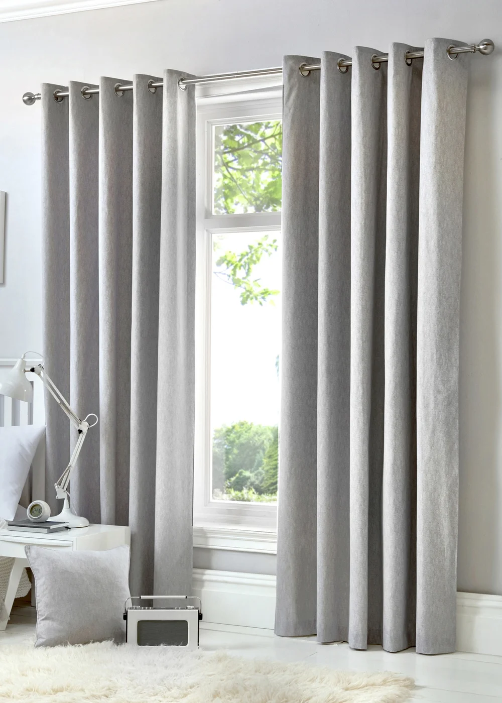 Fusion Cannes Woven Silver Eyelet Curtains - 46W X 54D (116x137cm) Image 1