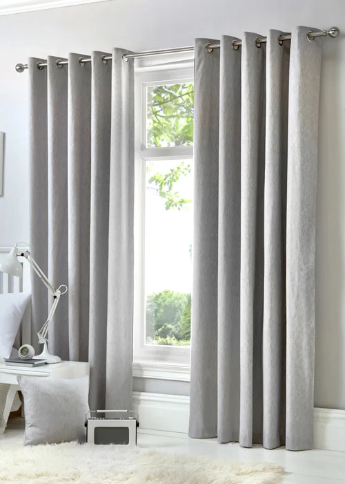 Fusion Cannes Woven Silver Eyelet Curtains - 46W X 54D (116x137cm) Image 1