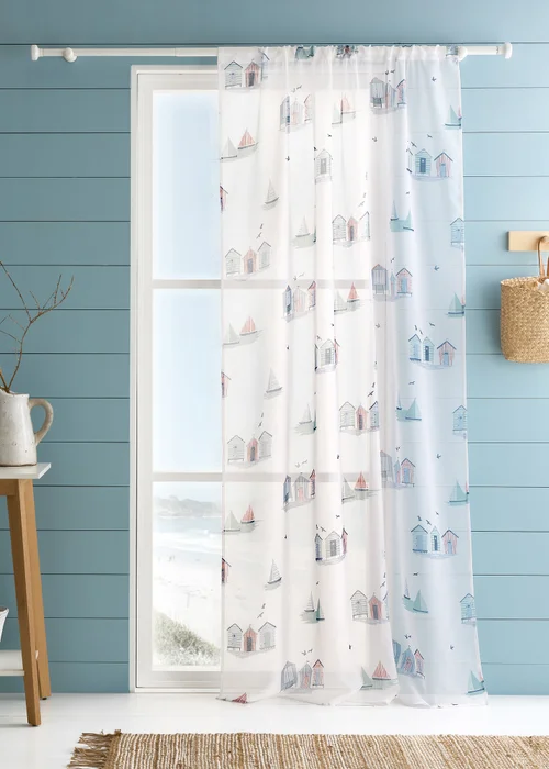 Fusion Beach Huts Blue Voile Panel - 55W X 72D (140x182cm) Image 1