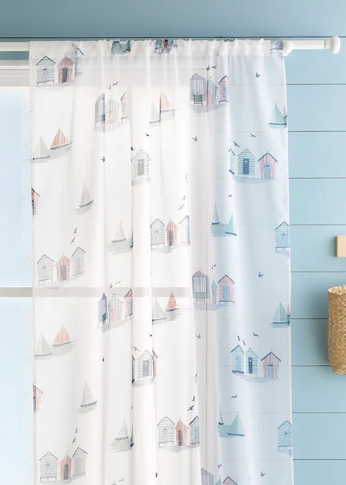 Fusion Beach Huts Blue Voile Panel - 55W X 72D (140x182cm) Image 2