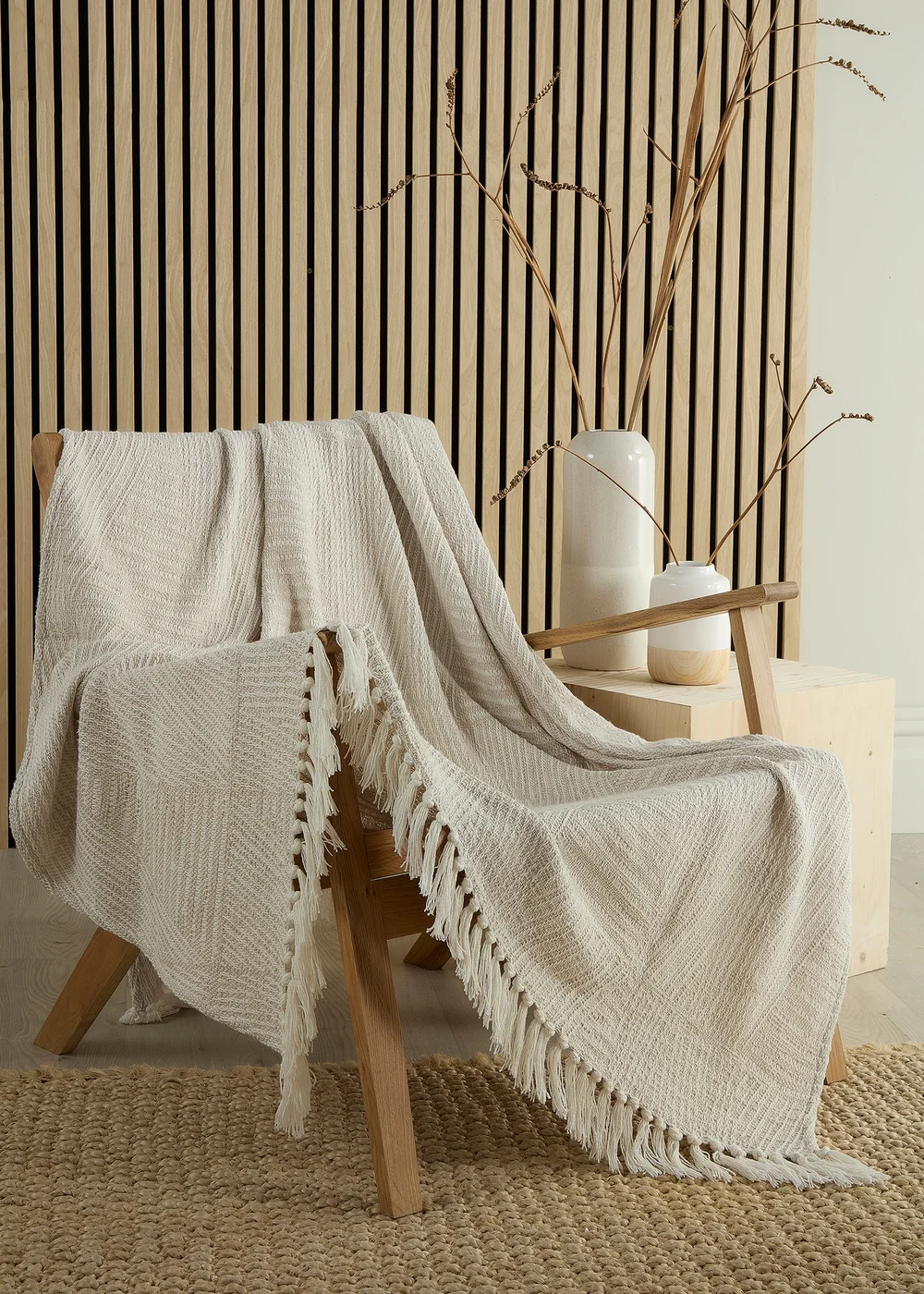 Appletree Loft Myan Tasselled Natural Throw - 130 x 180cm Image 1