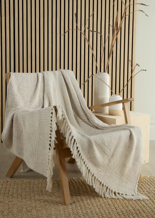 Appletree Loft Myan Tasselled Natural Throw - 130 x 180cm Image 1