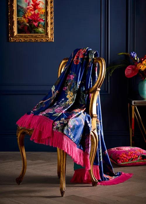 Laurence Llewelyn-Bowen Cotswold Fantasia Velvet Navy Throw - 130 x 180cm Image 1