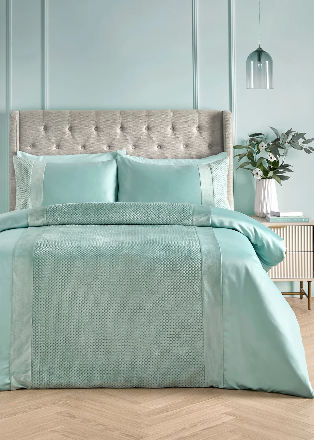 Soiree Iras Velvet Duck Egg Duvet Cover Set - King Image 1