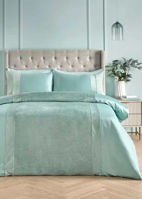 Soiree Iras Velvet Duck Egg Duvet Cover Set - King Image 1
